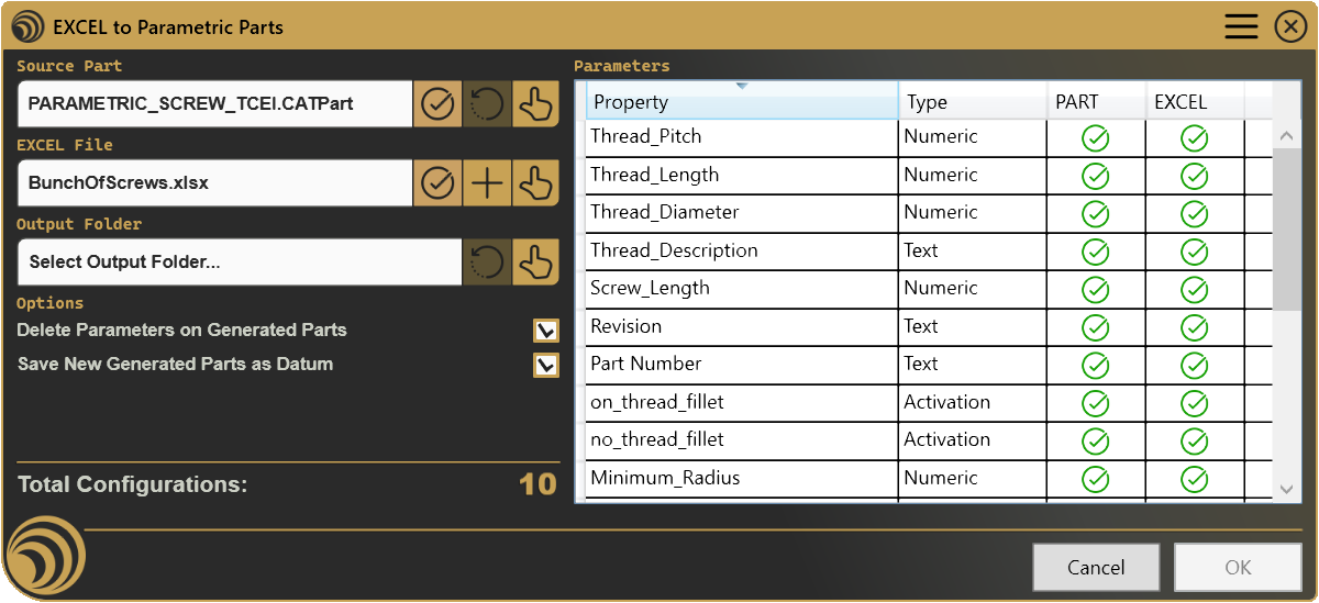Excel to Parametric Parts