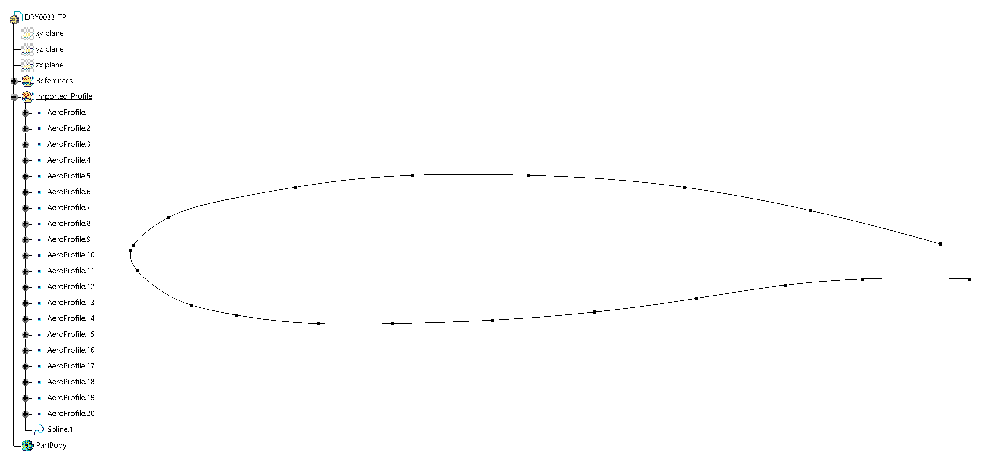 Imported points connected with a polyline inside the specification tree